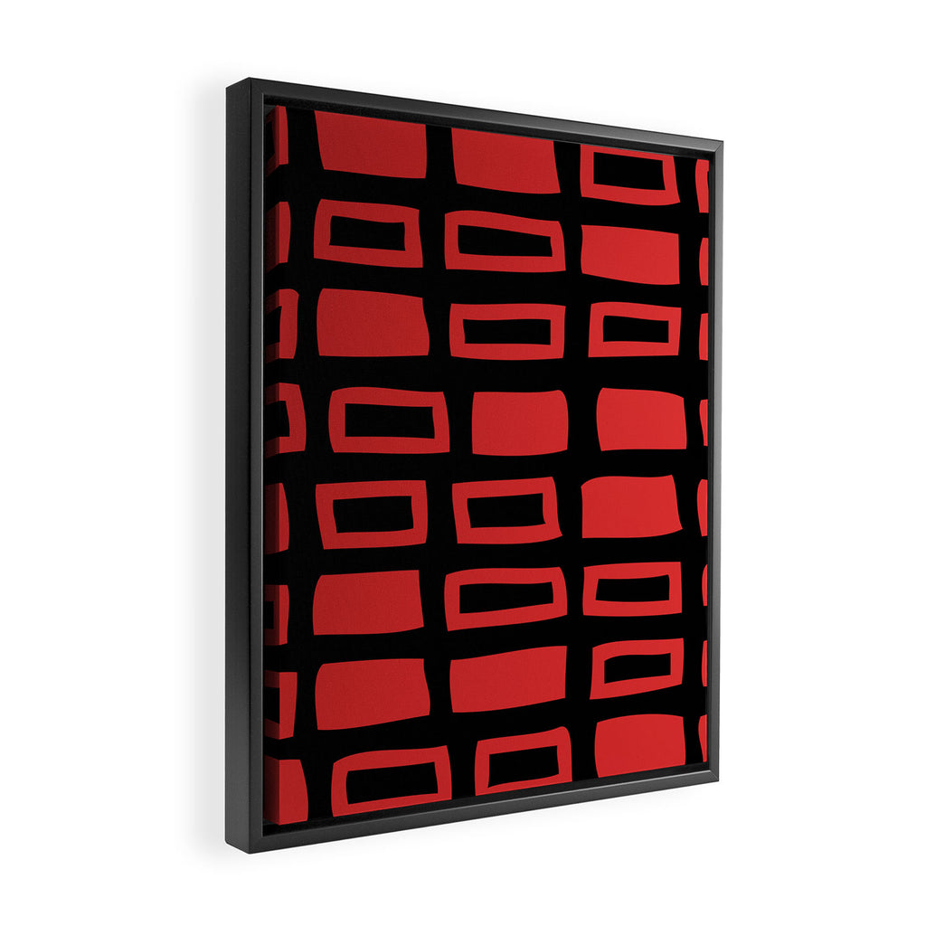 Mid Century Modern Abstract Squares Pattern 541 Black and Red Framed Canvas Print Gallery Image 2