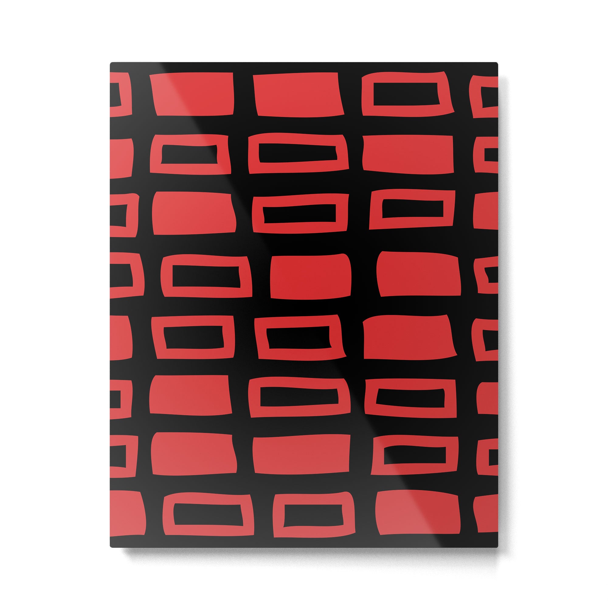Mid Century Modern Abstract Squares Pattern 541 Black and Red Metal Print Gallery Image 6