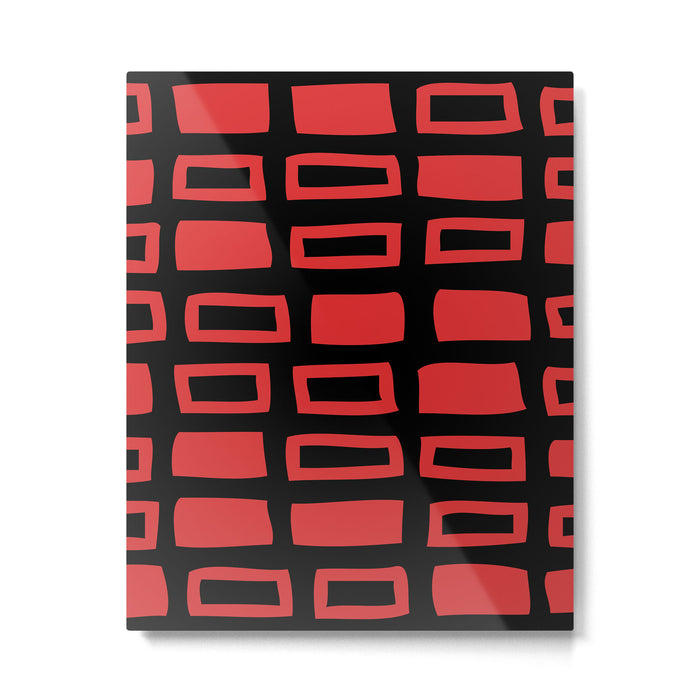 Mid Century Modern Abstract Squares Pattern 541 Black and Red Metal Print Gallery Image 1