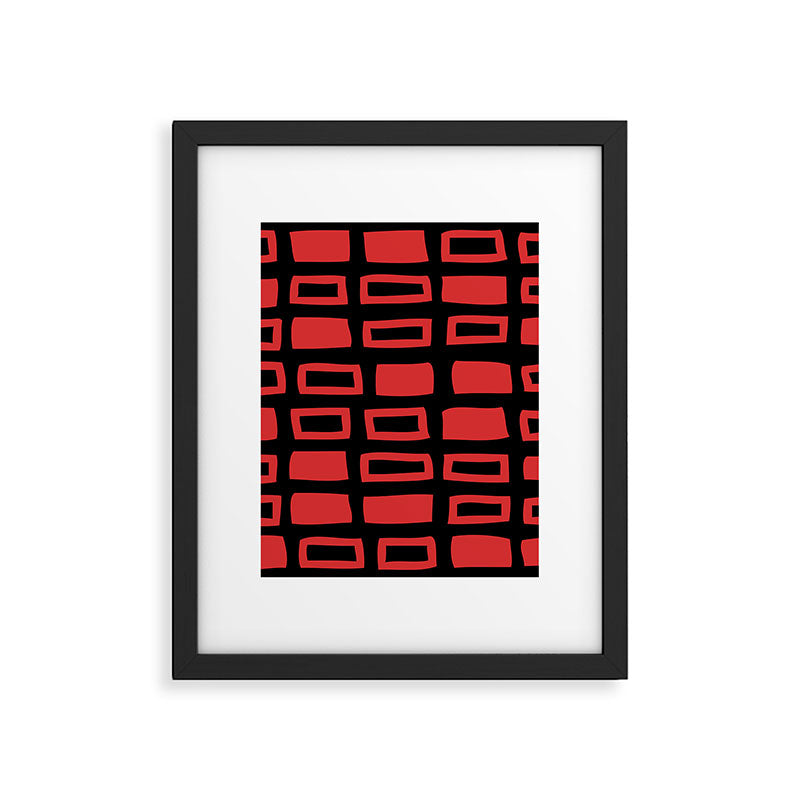 Mid Century Modern Abstract Squares Pattern 541 Black and Red Framed Art Print Gallery Image 6