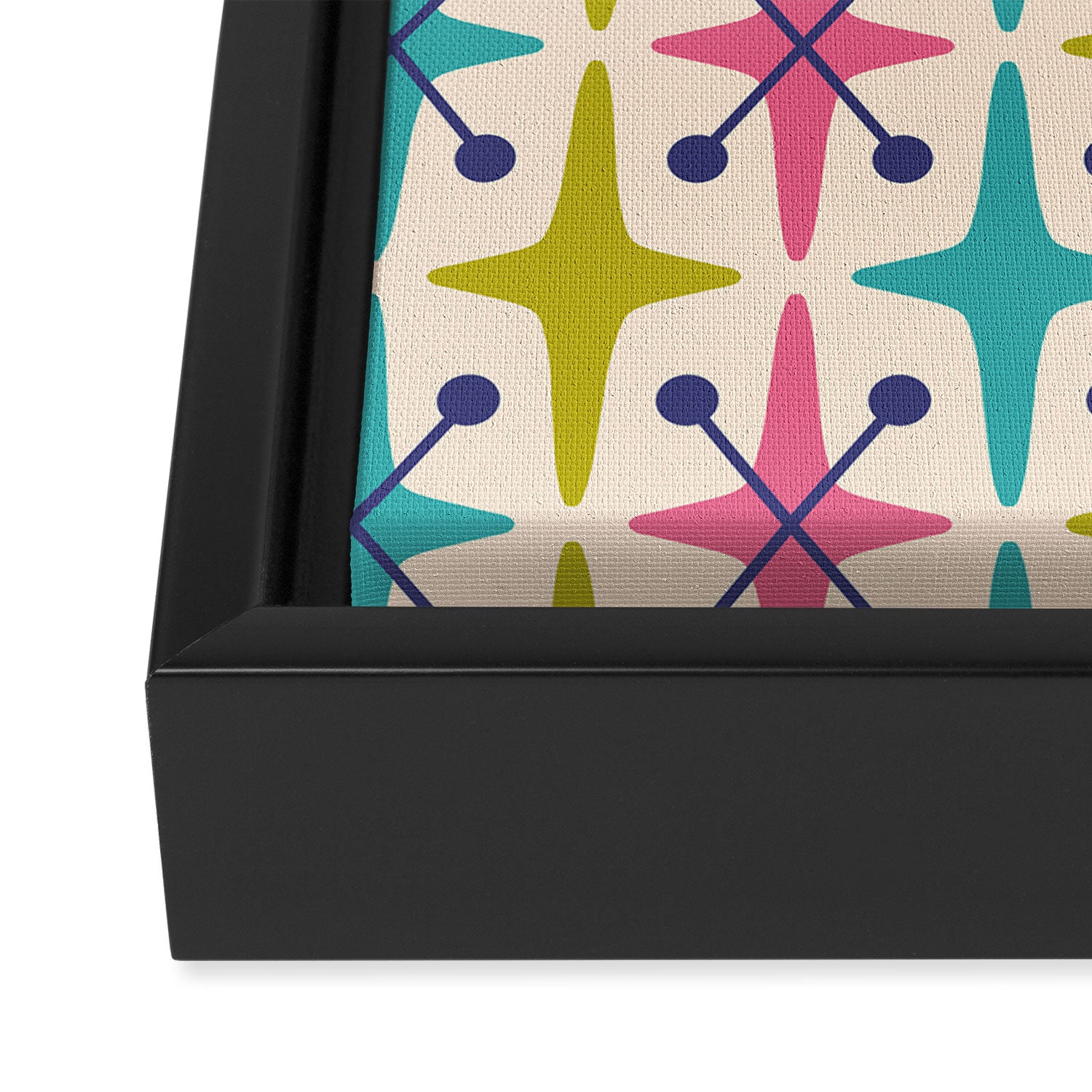Mid Century Modern Abstract Starburst Pattern 942 Populuxe Pink Green and Blue Framed Canvas Print Gallery Image 3