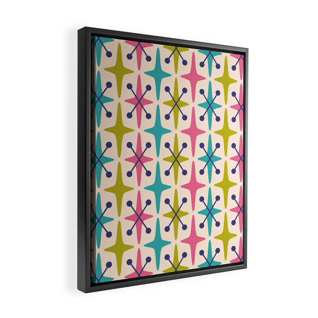 Mid Century Modern Abstract Starburst Pattern 942 Populuxe Pink Green and Blue Framed Canvas Print Gallery Image 2