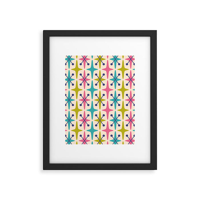 Mid Century Modern Abstract Starburst Pattern 942 Populuxe Pink Green and Blue Framed Art Print Gallery Image 1