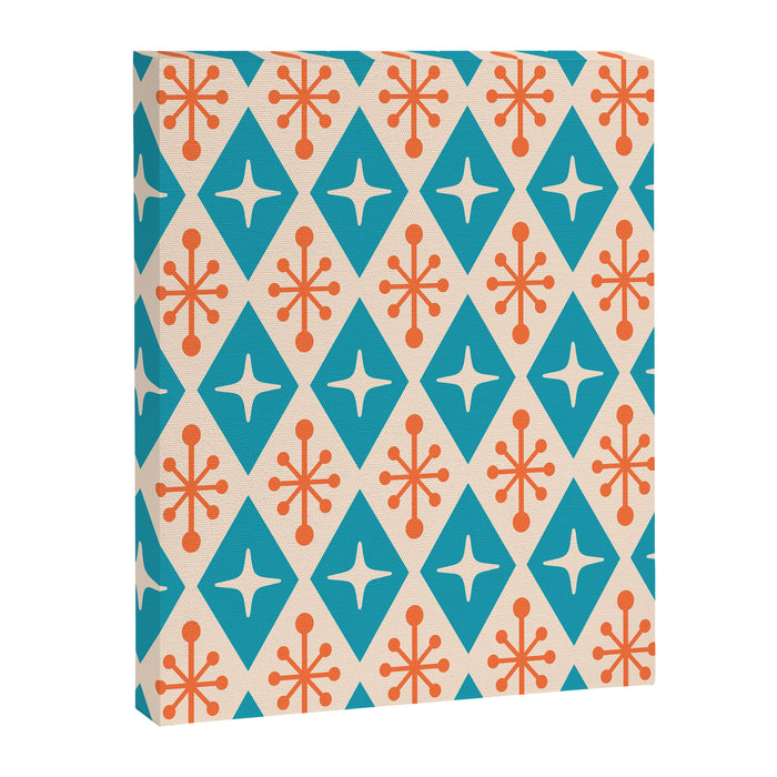 Mid Century Modern Atomic Age Googie Pattern 107 Turquoise and Orange Canvas Print Gallery Image 1
