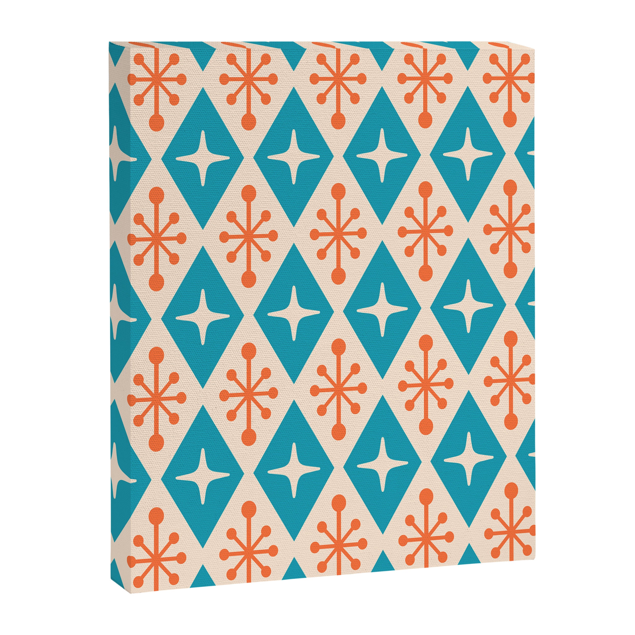 Mid Century Modern Atomic Age Googie Pattern 107 Turquoise and Orange Canvas Print Gallery Image 8