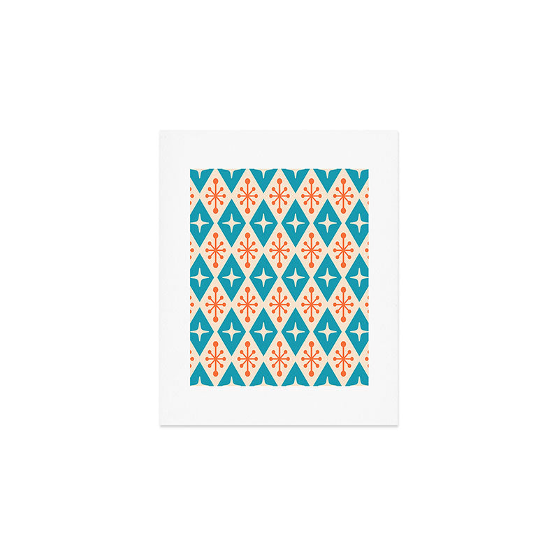 Mid Century Modern Atomic Age Googie Pattern 107 Turquoise and Orange Art Print Gallery Image 1