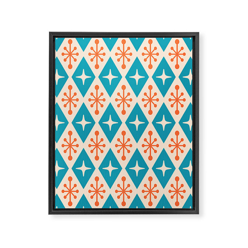 Mid Century Modern Atomic Age Googie Pattern 107 Turquoise and Orange Framed Canvas Print Gallery Image 8