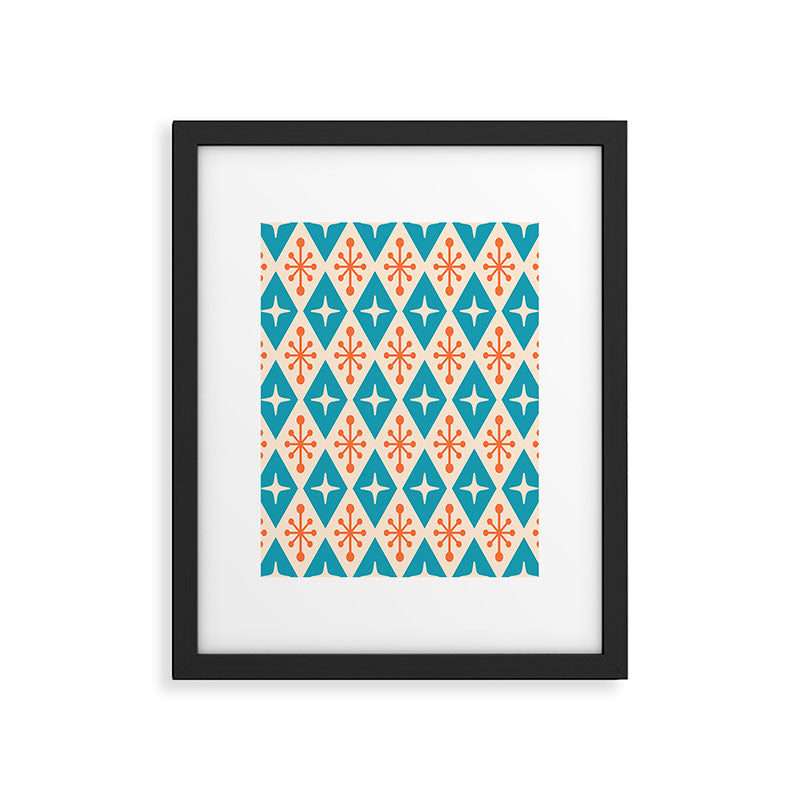 Mid Century Modern Atomic Age Googie Pattern 107 Turquoise and Orange Framed Art Print Gallery Image 6