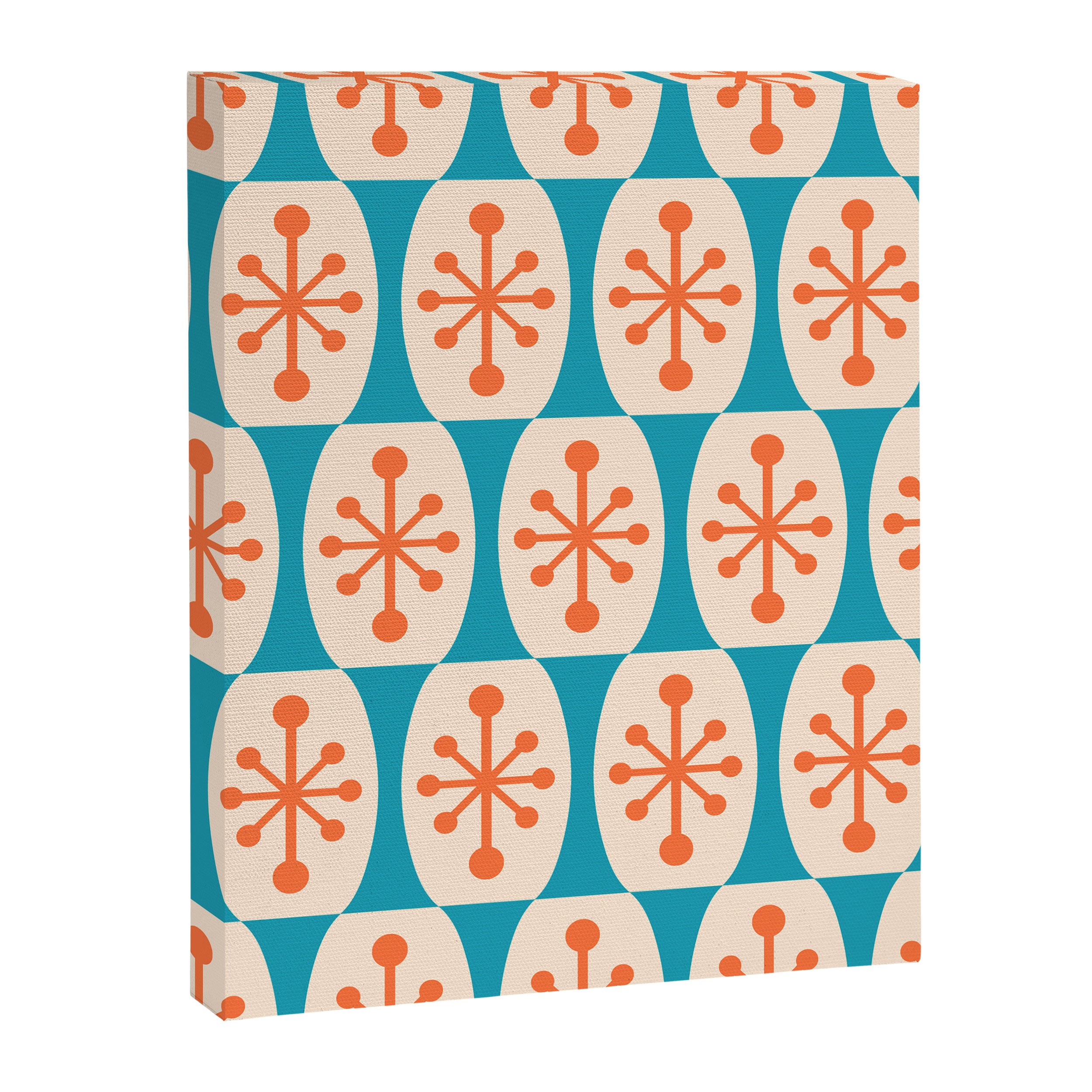 Mid Century Modern Atomic Fusion Pattern 211 Googie Orange and Turquoise Canvas Print Gallery Image 8