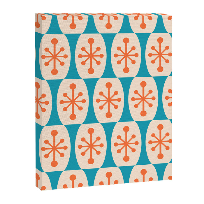 Mid Century Modern Atomic Fusion Pattern 211 Googie Orange and Turquoise Canvas Print Gallery Image 1