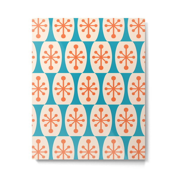 Mid Century Modern Atomic Fusion Pattern 211 Googie Orange and Turquoise Metal Print Gallery Image 1