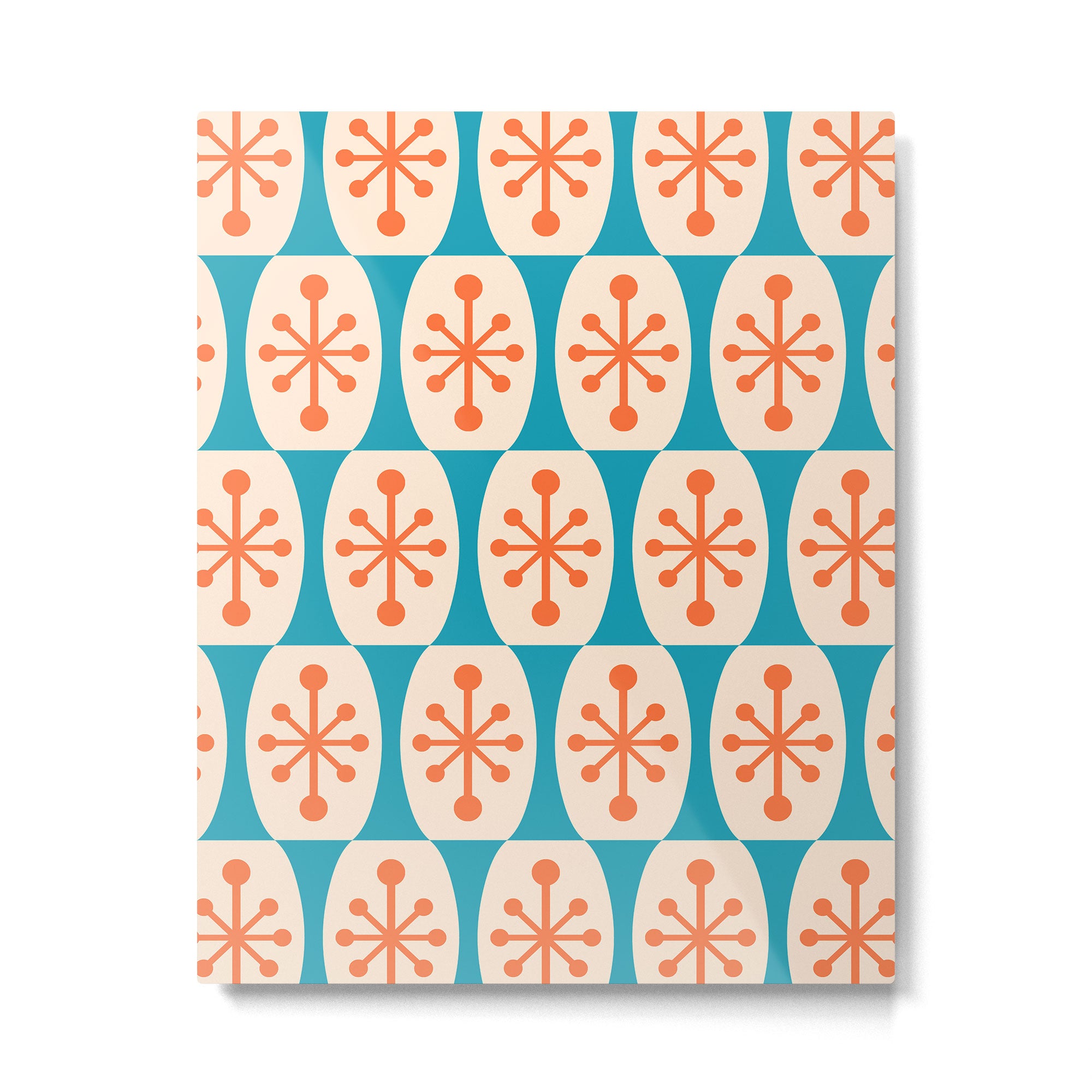 Mid Century Modern Atomic Fusion Pattern 211 Googie Orange and Turquoise Metal Print Gallery Image 6