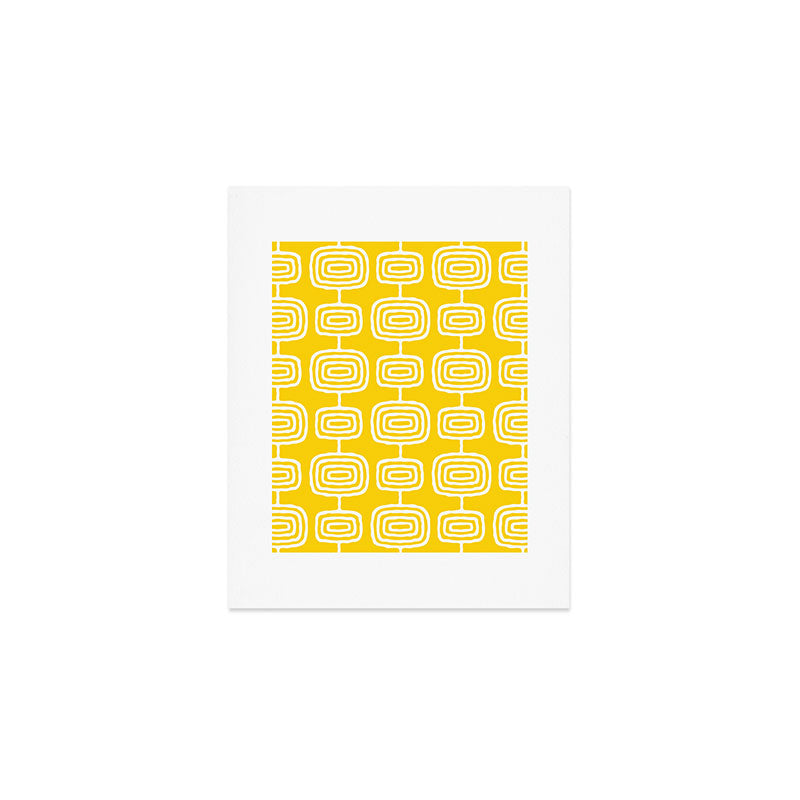 Mid Century Modern Atomic Rings Pattern Yellow Art Print Gallery Image 1
