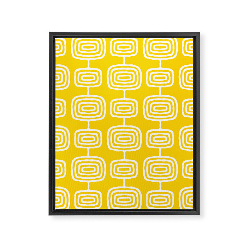 Mid Century Modern Atomic Rings Pattern Yellow Framed Canvas Print Gallery Image 8