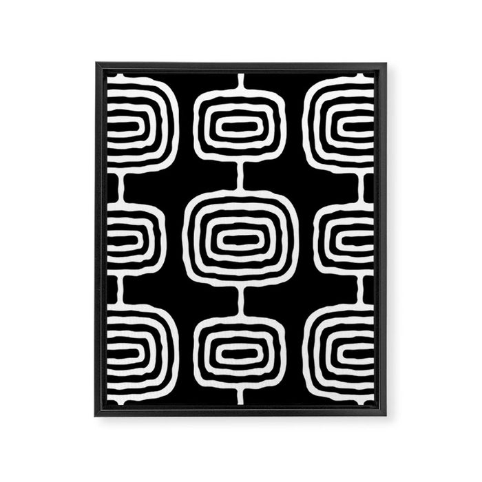 Mid Century Modern Atomic Rings Pattern 771 Black and White Framed Canvas Print Gallery Image 1
