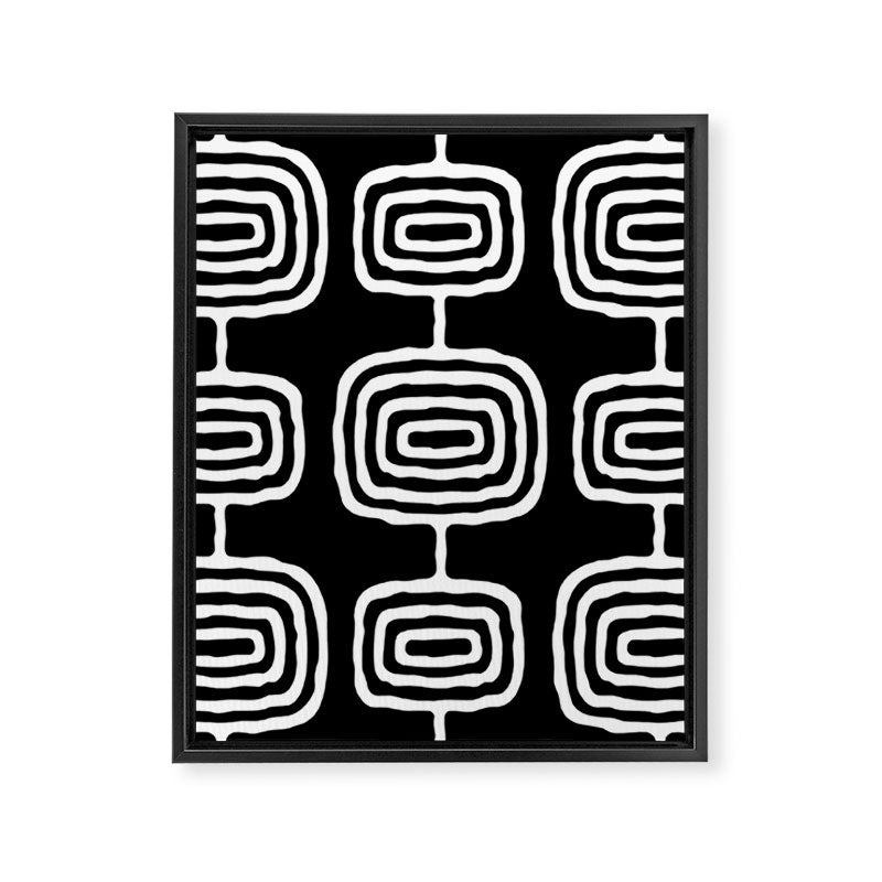 Mid Century Modern Atomic Rings Pattern 771 Black and White Framed Canvas Print Gallery Image 8
