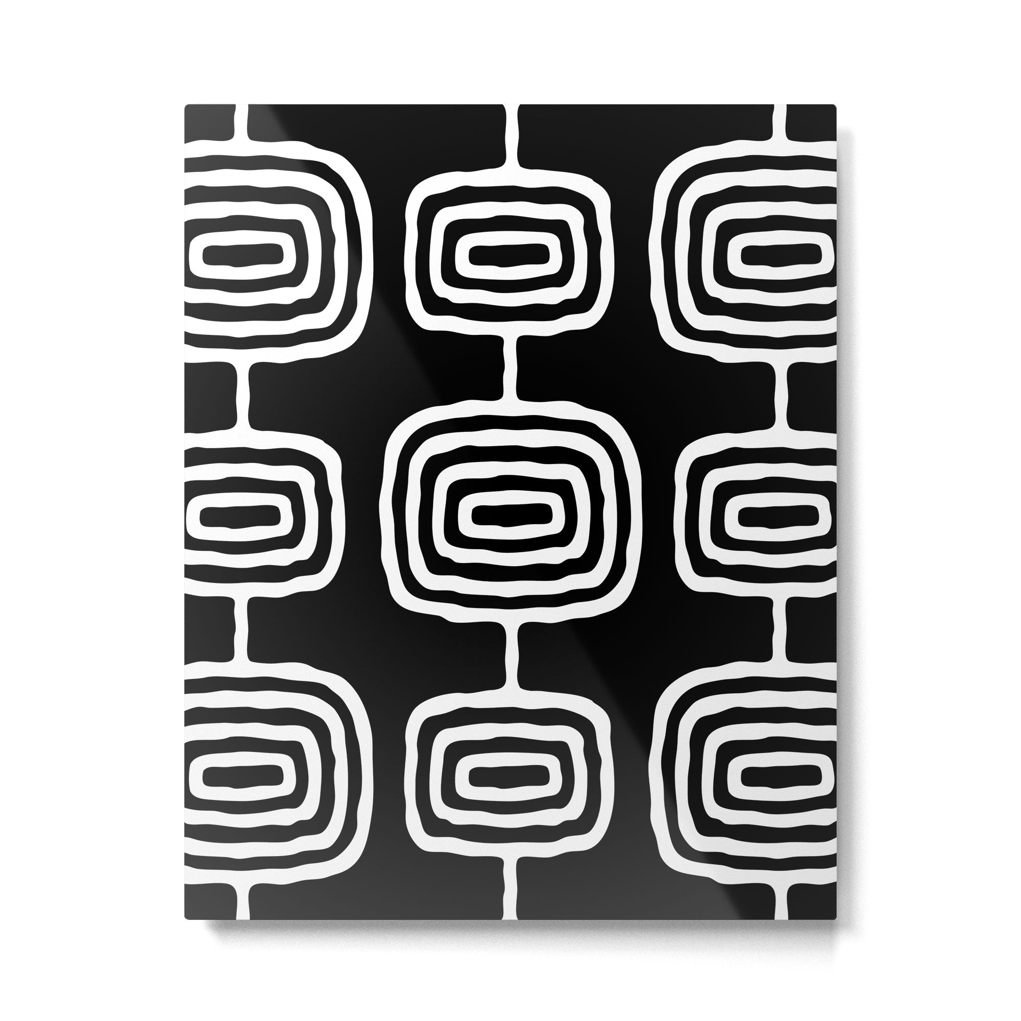 Mid Century Modern Atomic Rings Pattern 771 Black and White Metal Print Gallery Image 6