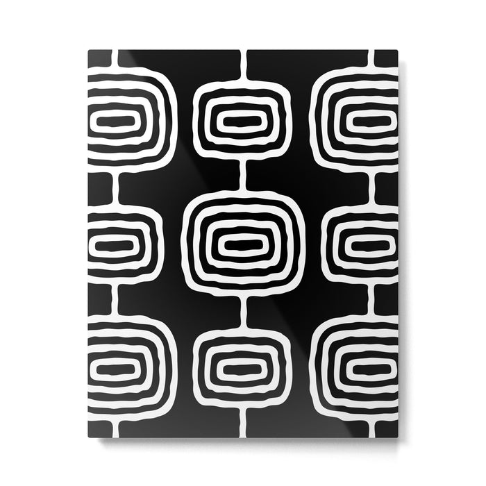 Mid Century Modern Atomic Rings Pattern 771 Black and White Metal Print Gallery Image 1