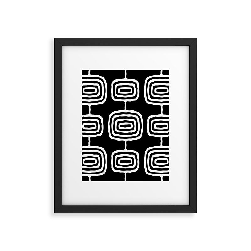 Mid Century Modern Atomic Rings Pattern 771 Black and White Framed Art Print Gallery Image 6