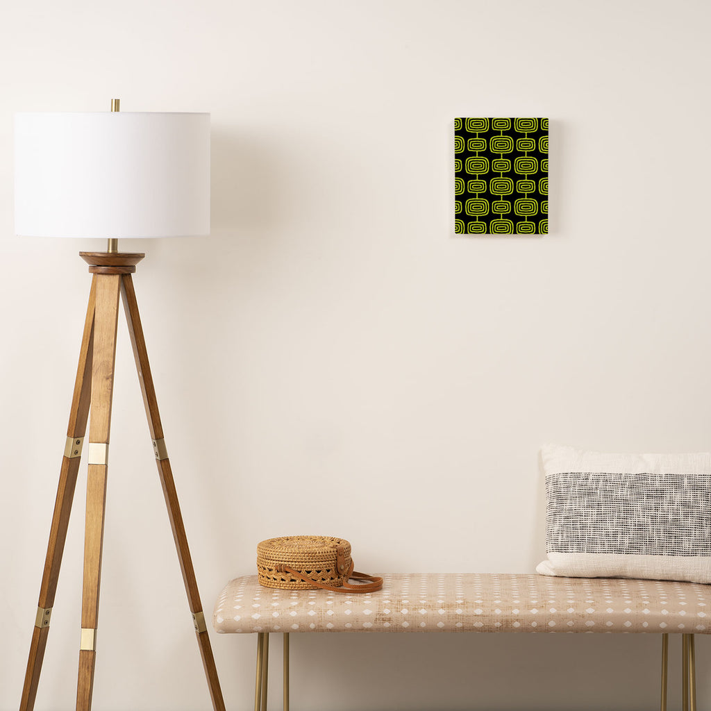 Mid Century Modern Atomic Rings Pattern Black and Chartreuse Canvas Print Gallery Image 2