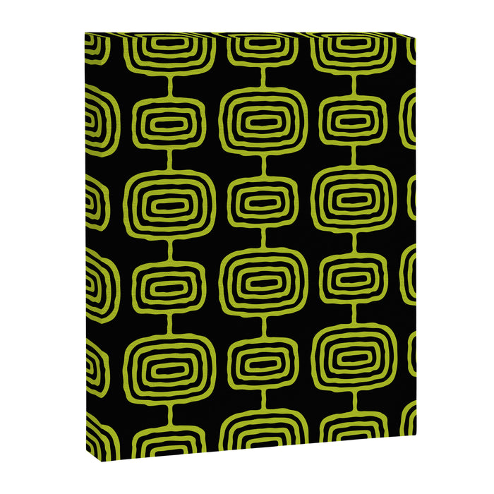 Mid Century Modern Atomic Rings Pattern Black and Chartreuse Canvas Print Gallery Image 1