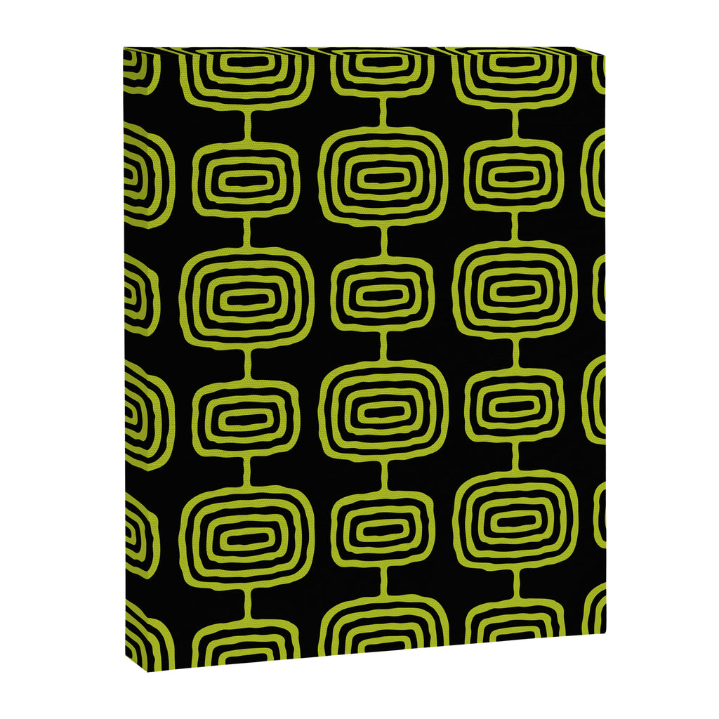 Mid Century Modern Atomic Rings Pattern Black and Chartreuse Canvas Print Gallery Image 8