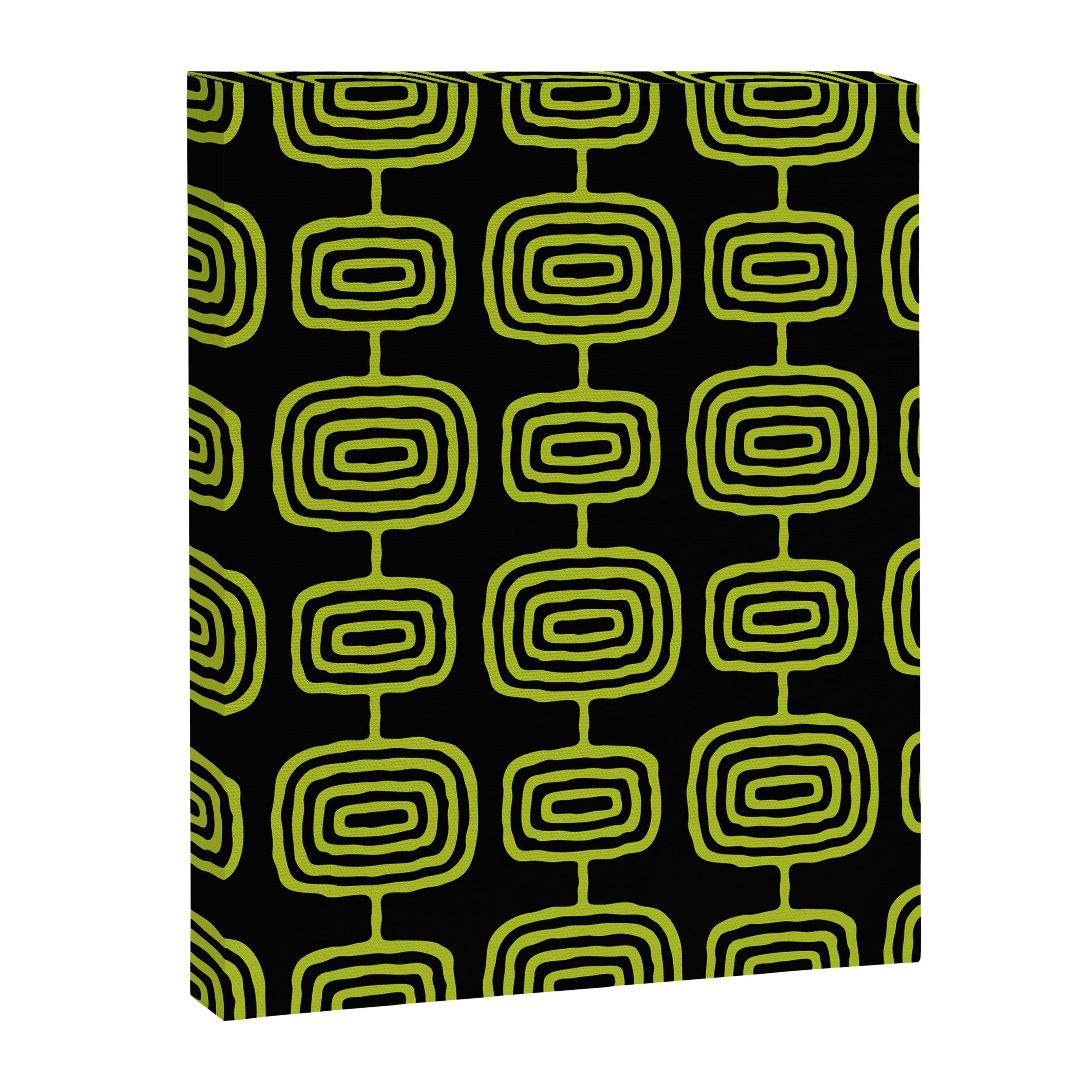 Mid Century Modern Atomic Rings Pattern Black and Chartreuse Canvas Print Gallery Image 8