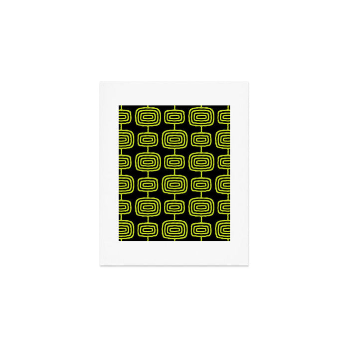 Mid Century Modern Atomic Rings Pattern Black and Chartreuse Art Print Gallery Image 1