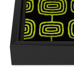 Mid Century Modern Atomic Rings Pattern Black and Chartreuse Framed Canvas Print Gallery Image 3