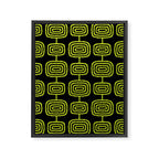 Mid Century Modern Atomic Rings Pattern Black and Chartreuse Framed Canvas Print Gallery Image 8