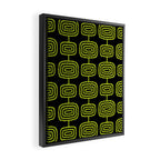 Mid Century Modern Atomic Rings Pattern Black and Chartreuse Framed Canvas Print Gallery Image 2