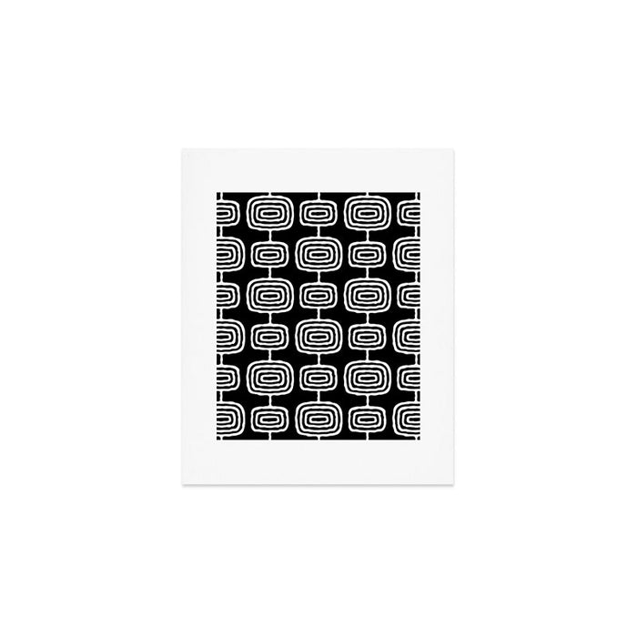 Mid Century Modern Atomic Rings Pattern Black and White Art Print Gallery Image 1
