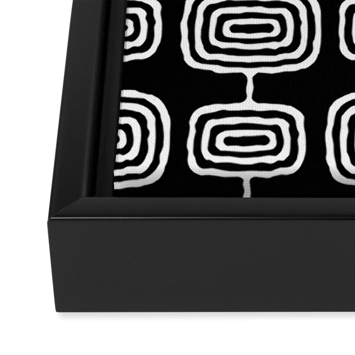 Mid Century Modern Atomic Rings Pattern Black and White Framed Canvas Print Gallery Image 3