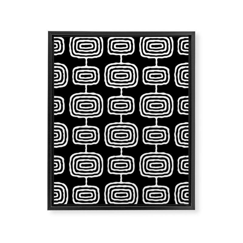 Mid Century Modern Atomic Rings Pattern Black and White Framed Canvas Print Gallery Image 8