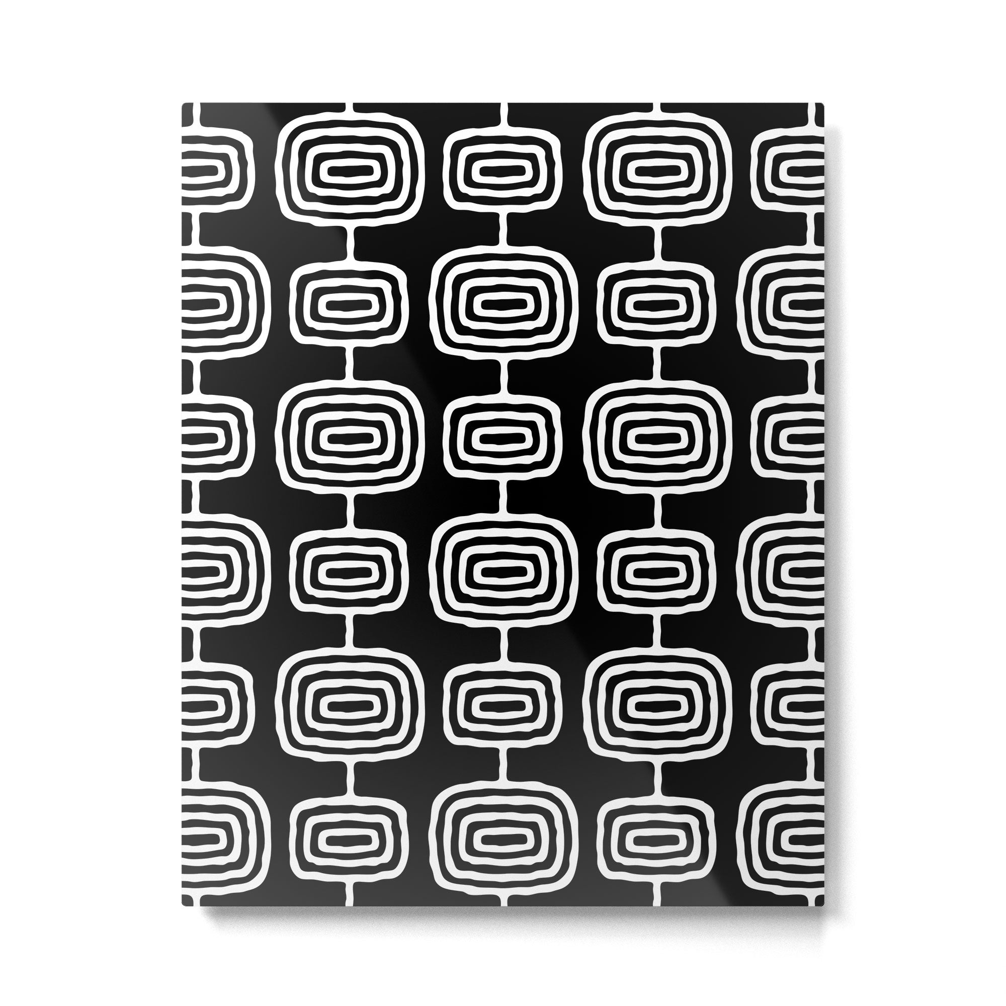 Mid Century Modern Atomic Rings Pattern Black and White Metal Print Gallery Image 6