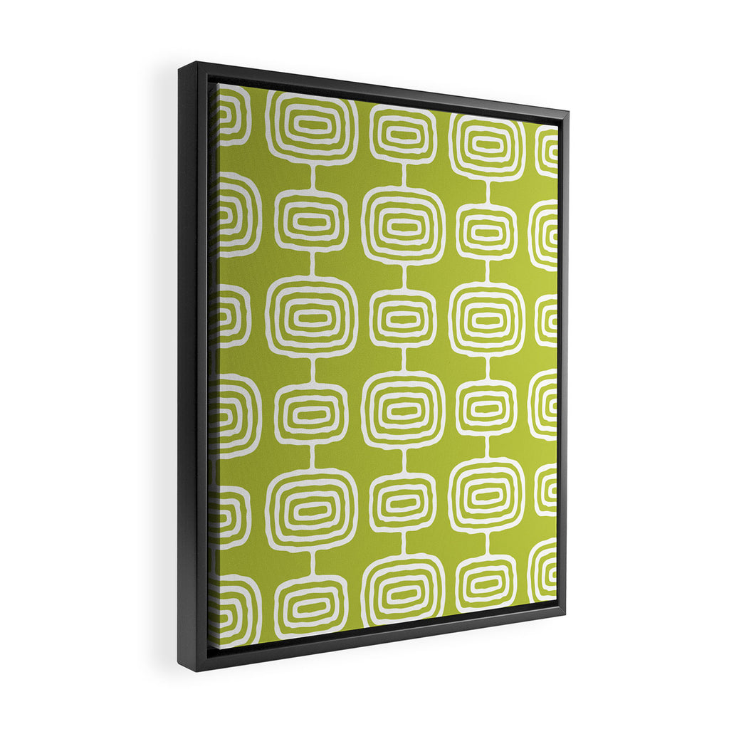 Mid Century Modern Atomic Rings Pattern Chartreuse Framed Canvas Print Gallery Image 2