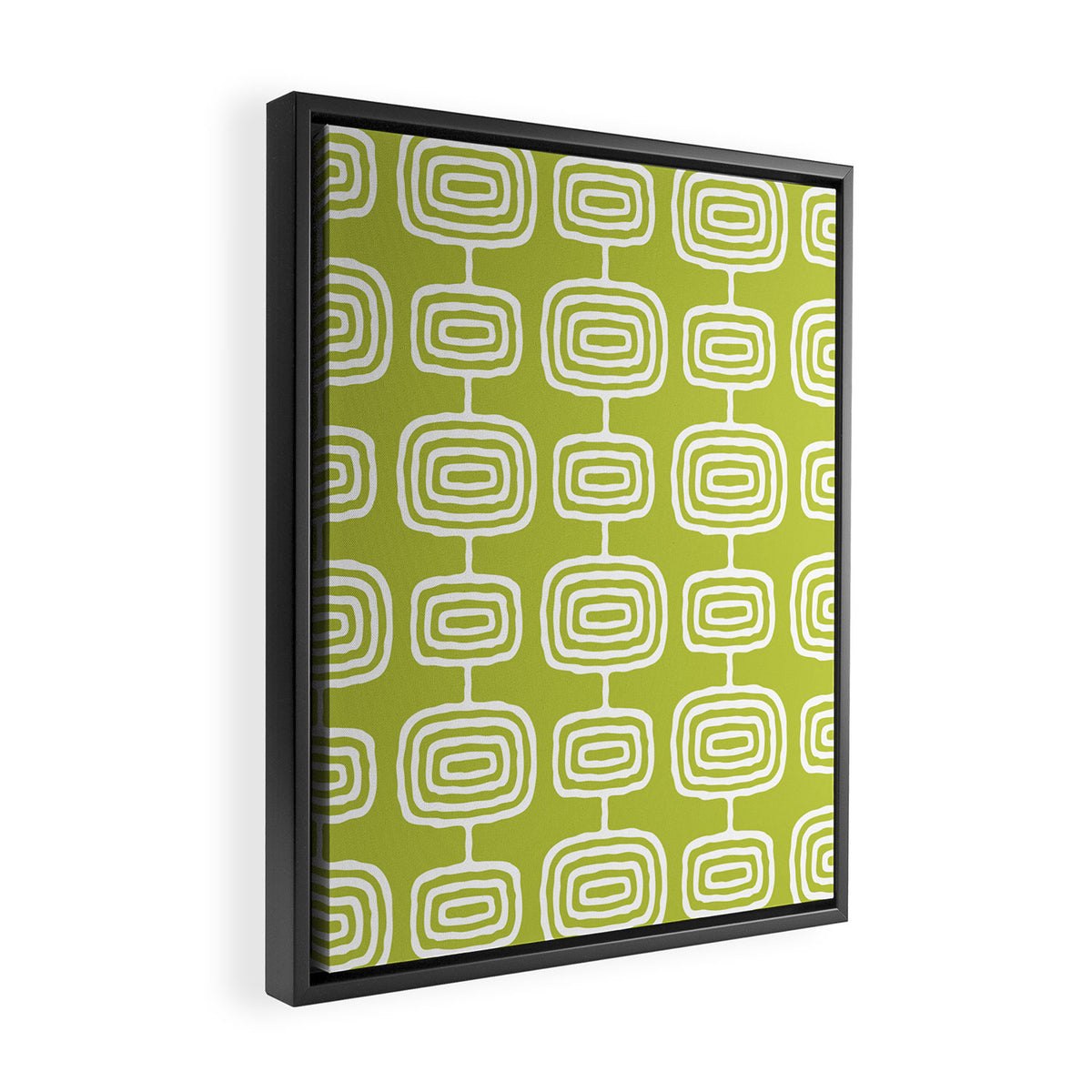 Mid Century Modern Atomic Rings Pattern Chartreuse Framed Canvas Print Gallery Image 2