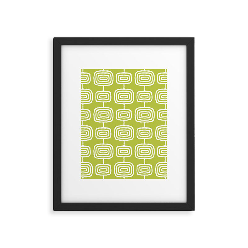 Mid Century Modern Atomic Rings Pattern Chartreuse Framed Art Print Gallery Image 6