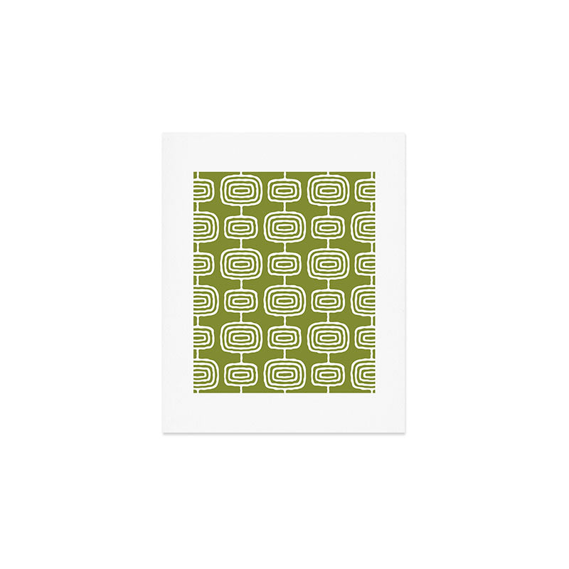Mid Century Modern Atomic Rings Pattern Mid Mod Olive Green Art Print Gallery Image 1