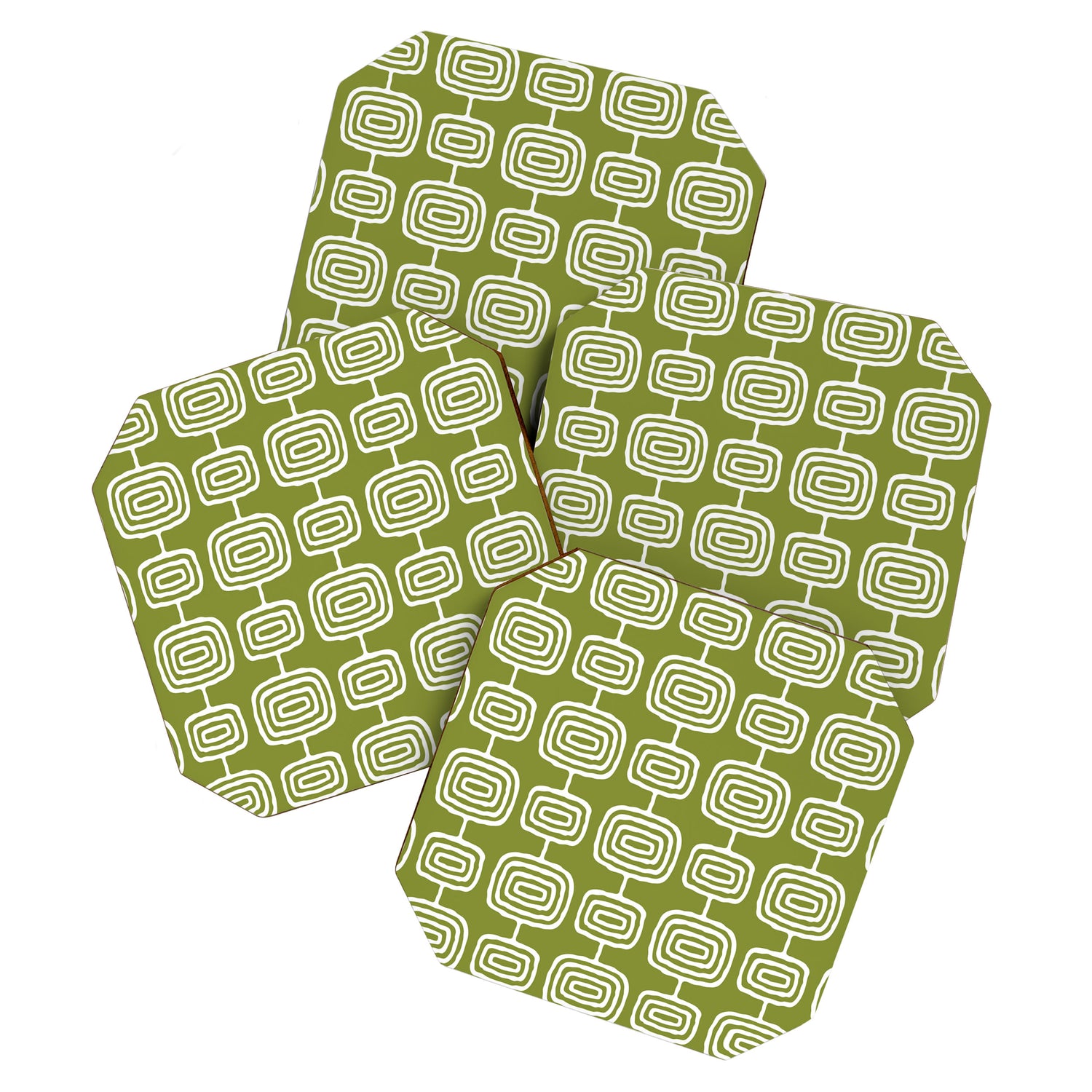 Mid Century Modern Atomic Rings Pattern Mid Mod Olive Green Coaster Gallery Image 1