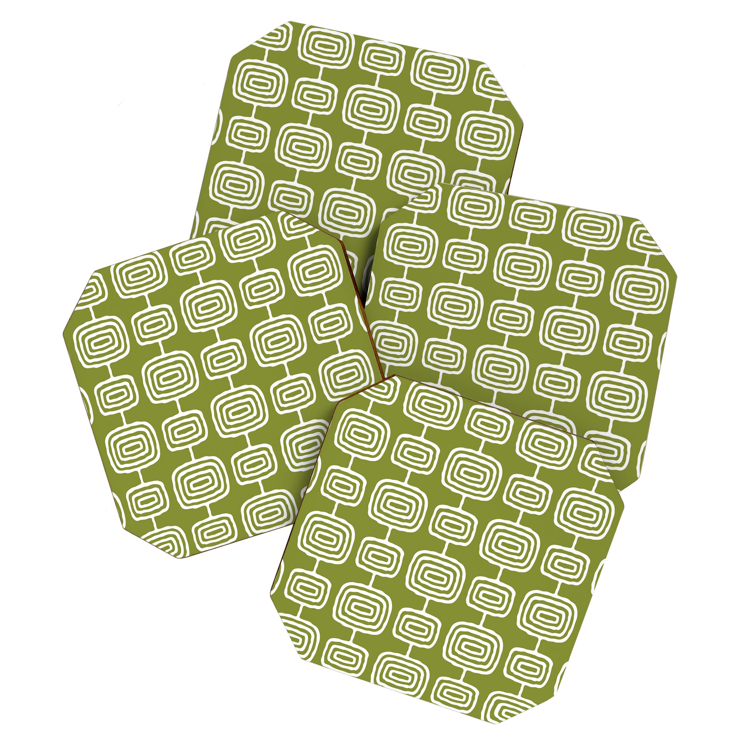 Mid Century Modern Atomic Rings Pattern Mid Mod Olive Green Coaster Gallery Image 1