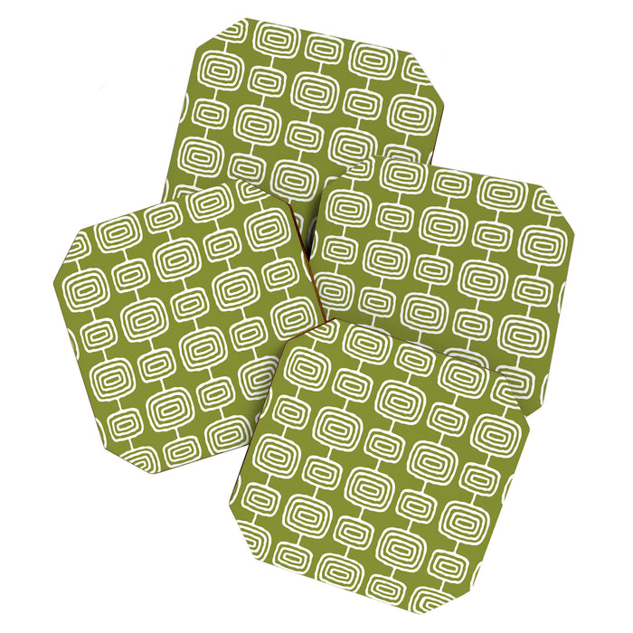 Mid Century Modern Atomic Rings Pattern Mid Mod Olive Green Coaster Gallery Image 1