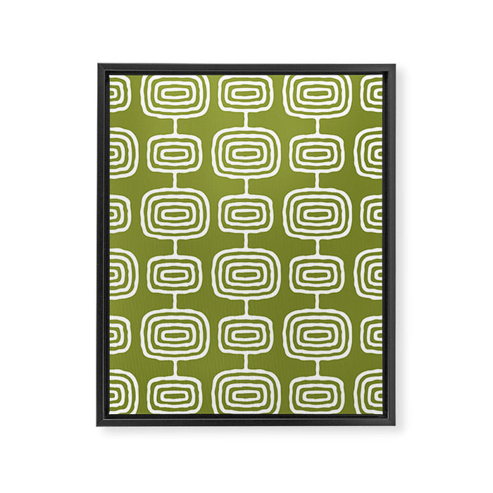 Mid Century Modern Atomic Rings Pattern Mid Mod Olive Green Framed Canvas Print Gallery Image 1