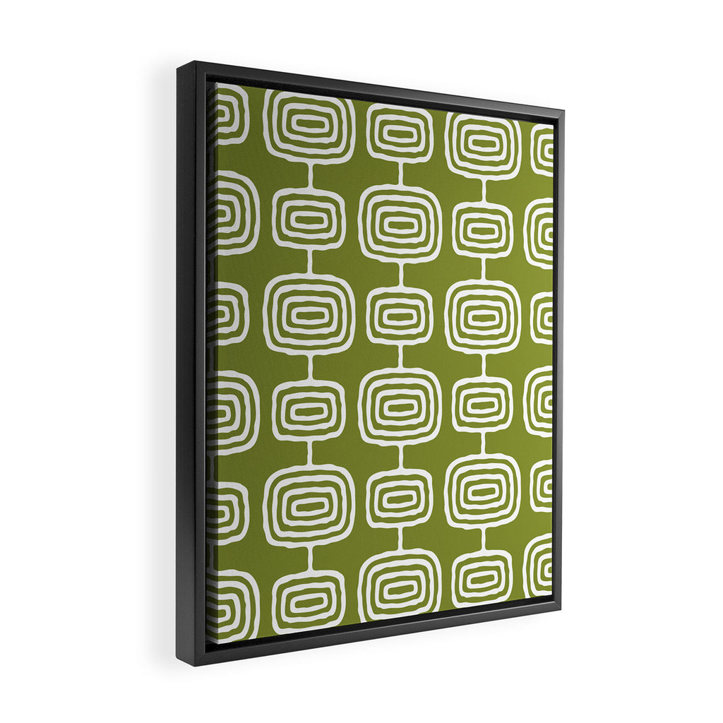 Mid Century Modern Atomic Rings Pattern Mid Mod Olive Green Framed Canvas Print Gallery Image 2