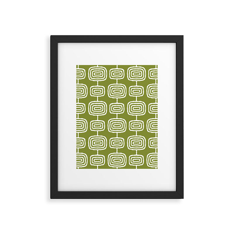 Mid Century Modern Atomic Rings Pattern Mid Mod Olive Green Framed Art Print Gallery Image 6
