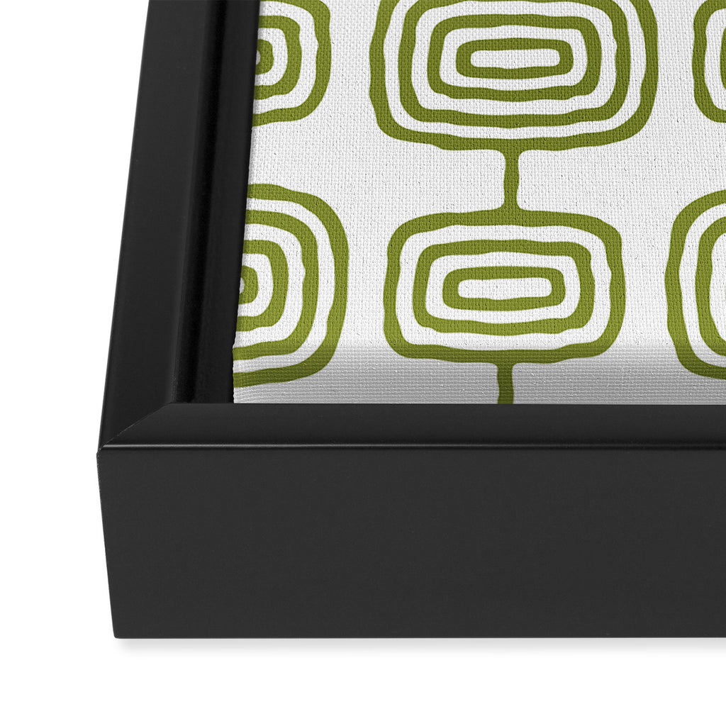 Mid Century Modern Atomic Rings Pattern Olive Green 3 Framed Canvas Print Gallery Image 3