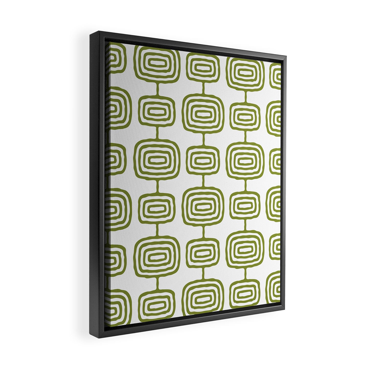 Mid Century Modern Atomic Rings Pattern Olive Green 3 Framed Canvas Print Gallery Image 2