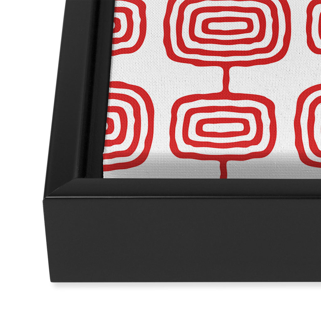 Mid Century Modern Atomic Rings Pattern Red 3 Framed Canvas Print Gallery Image 3