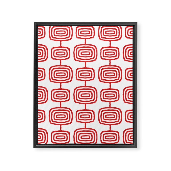 Mid Century Modern Atomic Rings Pattern Red 3 Framed Canvas Print Gallery Image 1