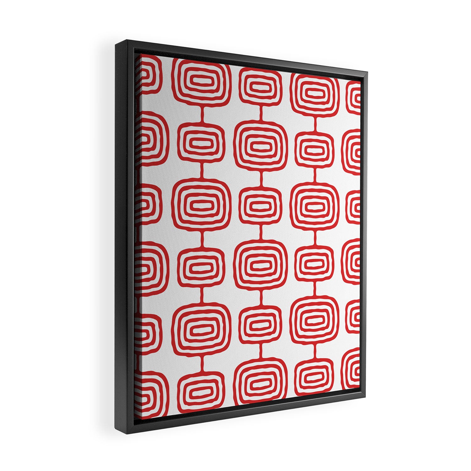 Mid Century Modern Atomic Rings Pattern Red 3 Framed Canvas Print Gallery Image 2